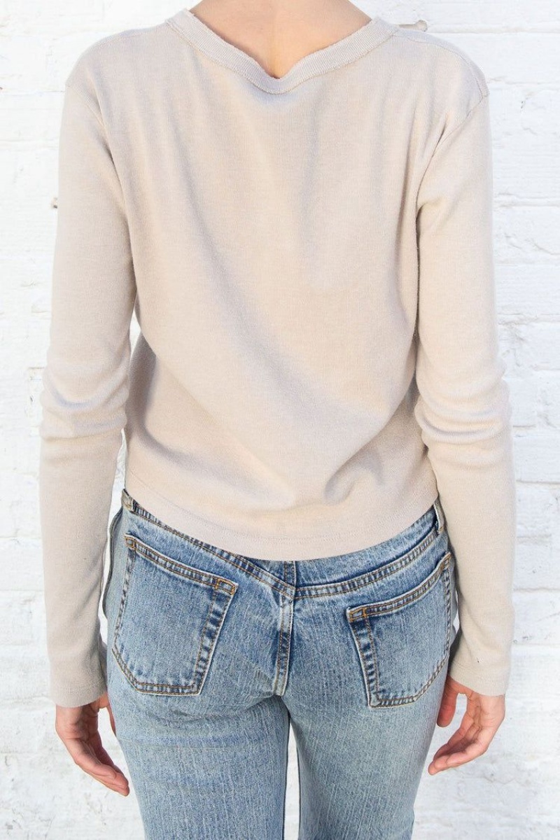 Hauts Brandy Melville Charlie Long Sleeve Beige | LUX-90910509